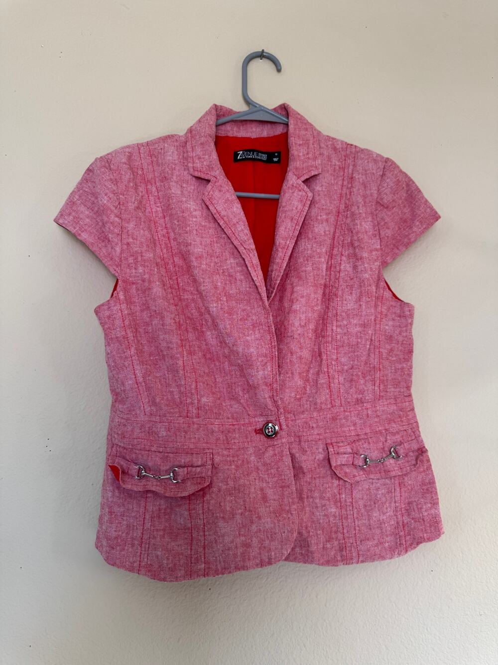 7th Avenue Design Studio Size 10 Red Short Sleeve Blazer Horsebit Detail